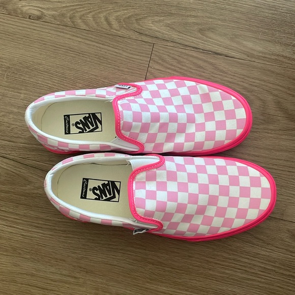 Vans Shoes - Custom pink checkerboard slip-on Vans